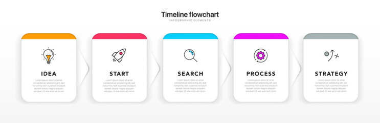 Fototapeta premium Timeline infographic design with 5 options or steps. Infographics for business concept. Can be used for presentations workflow layout, banner, process, diagram, flow chart, info graph, annual report.