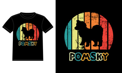 Funny Pomsky Vintage Retro Sunset Silhouette Gifts Dog Lover Dog Owner Essential T-Shirt
