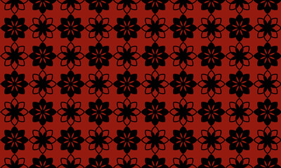 Seamless geometric Black Red pattern background. Seamless abstract pattern with flowers. Vector illustration with blossoming flower. Floral wallpaper Fabric design textile Modern stylish color texture