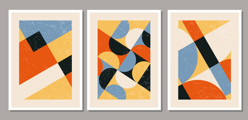 Set of minimalist 20s geometric design poster with primitive shapes
