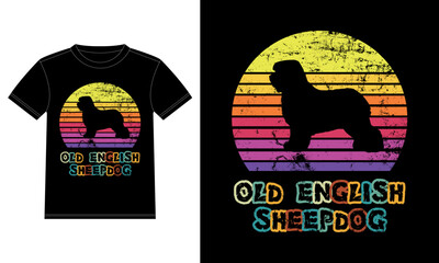 Funny Old English Sheepdog Vintage Retro Sunset Silhouette Gifts Dog Lover Dog Owner Essential T-Shirt
