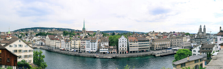 Naklejka na ściany i meble Panoramic view of Zurich city as seen from Lindenhof Hill