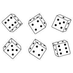 Dice, cubes, vector illustration outline icon isolated on white background