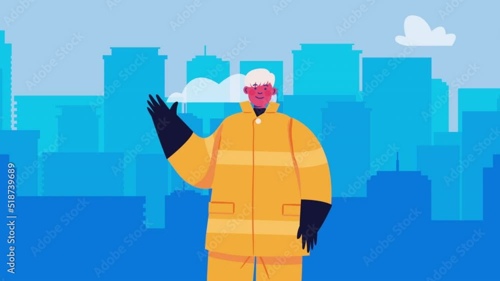 Poster firefighter worker professional character animation