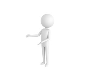 Stick Man character doing welcome gesture in 3d rendering.