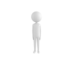 Stick Man character standing and looking to the front in 3d rendering.