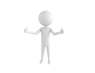 Stick Man character showing thumb up with two hands in 3d rendering.