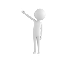 Stick Man character pointing up his index finger in 3d rendering.