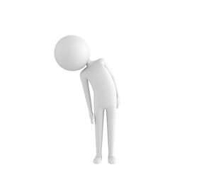 Stick Man character tilt body to side in 3d rendering.