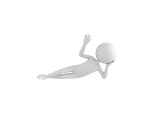 Stick Man character lying on floor and say hi in 3d rendering.