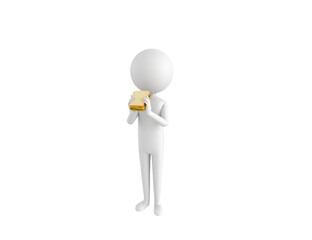 Stick Man character eating sandwich in 3d rendering.