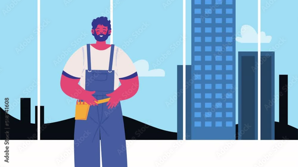 Poster mechanic worker professional character animation