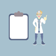 male doctor and blank template text box, health care concept for hospital, flat, design, vector, illustration cartoon character design 