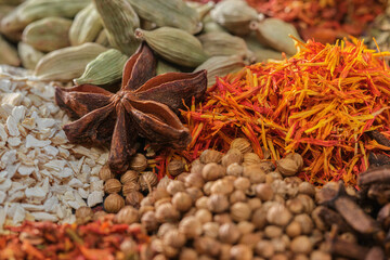 Spices. Aromatic Indian spices on a slate background. Spices and herbs