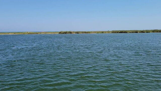 Mouth of the ebro river in the mediterranean sea, final stretch of the ebro river. Ebro delta natural park