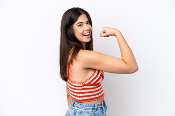 Young Brazilian woman isolated on white background doing strong gesture