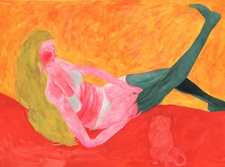 Foto op Plexiglas woman in bed. contemporary painting. watercolor illustration © Anna Ismagilova