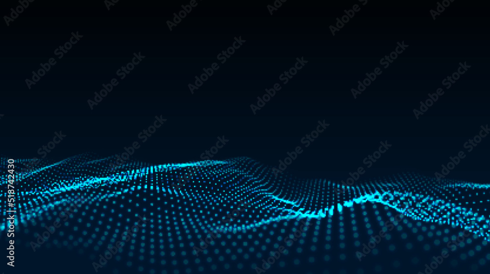 Poster futuristic moving wave. digital background with moving glowing particles. big data visualization. ve
