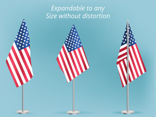Flag of United States of America with silver pole.Set of America's national flag