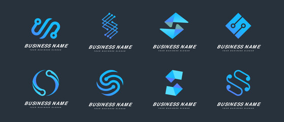 Eight alternative digital technology logos with the initials S