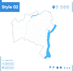 Bahia, Brazil - stroke map isolated on white background with water and roads. Vector map