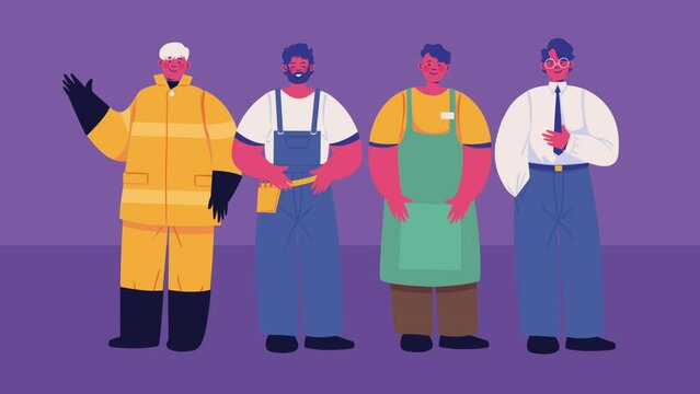 four professionals workers characters animation