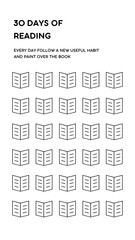 daily planner 30 days of reading, habits tracker, black vector