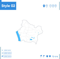 Obraz premium Araucania, Chile - stroke map isolated on white background with water and roads. Vector map