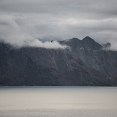 Lake Pangong, Lake in the Himalayas, Mountain near waterbody, mountain with cloud necklace