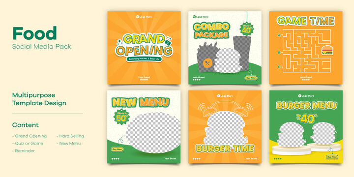 Burger Fastfood Social Media Post Bundle Template
