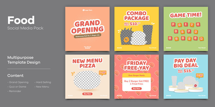 Burger Fastfood Social Media Post Bundle Template