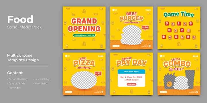 Burger Fastfood Social Media Post Bundle Template - Powered by Adobe