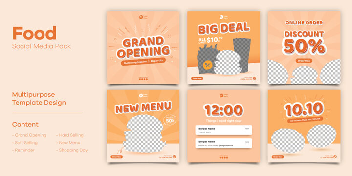 Burger Fastfood Social Media Post Bundle Template