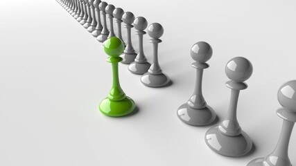 Chess pawn outstanding. Leadership concept. Competitive andvantage
