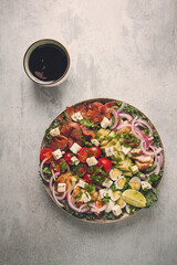 Cobb salad, keto food, top view, no people, close-up,