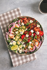 Cobb salad, keto food, top view, no people, close-up,