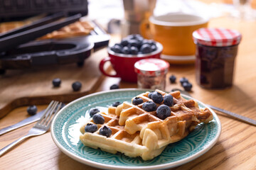morning - bright breakfast with Belgian waffles