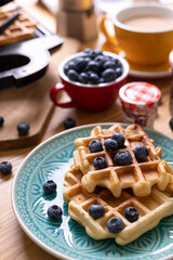 morning - bright breakfast with Belgian waffles