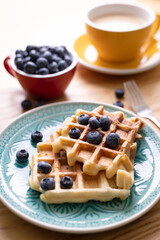 morning - bright breakfast with Belgian waffles