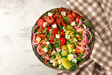 Cobb salad, keto food, top view, no people, close-up,