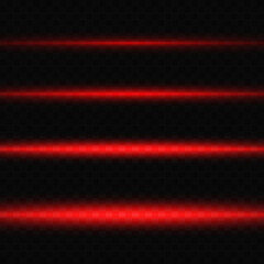 Set of neon red lines and flashes on a transparent background. Vector illustration