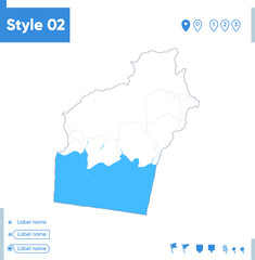 Obraz premium Central Kalimantan, Indonesia - stroke map isolated on white background with water and roads. Vector map