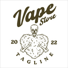 Vape store logo with skull hugs heart line art