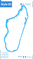 Madagascar - stroke map isolated on white background with water and roads. Vector map