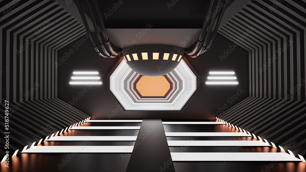 Aufkleber futuristic sci fi empty stage neon. 3d rendering