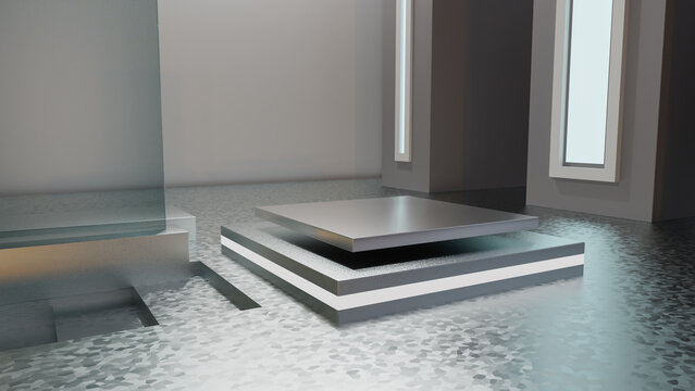 Square podium in room 3D-Illustration concept and environment models 3D-rendering