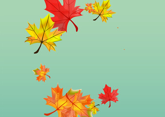 Red Floral Background Green Vector. Foliage Decor Illustration. Ocher Realistic Leaf. Paper Leaves Design.