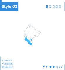 Obraz premium Montenegro - stroke map isolated on white background with water and roads. Vector map