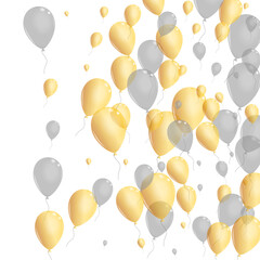 Silver Air Background White Vector. Surprise Falling Card. Yellow Fun Balloon. Helium Gift Design.