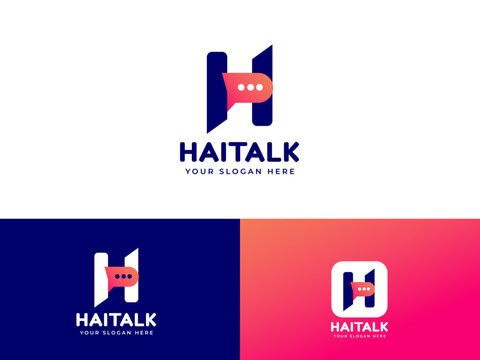 Letter H with chat icon logo design creative emblem talk design. initial letter icon brand template